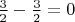 $\frac{3}{2} - \frac{3}{2} = 0$