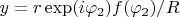 $y=r \exp(i\varphi_2)f(\varphi_2)/R$
