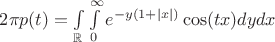 $2\pi p(t)=\int\limits_{\mathbb{R}}\int\limits_{0}^{\infty}e^{-y(1+|x|)}\cos(tx)dy dx$