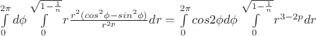 $\int\limits_0^{2\pi}{d\phi} \int\limits_0^{\sqrt{1-\frac{1}{n}}} {r\frac{r^2(cos^2\phi-sin^2\phi)}{r^{2p}}}dr}= \int\limits_0^{2\pi}{cos{2\phi}d\phi} \int\limits_0^{\sqrt{1-\frac{1}{n}}} {r^{3-2p}dr}$