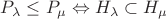 $P_{\lambda} \leq P_{\mu} \Leftrightarrow H_{\lambda} \subset H_{\mu}$