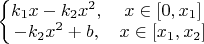 $\left\{\begin{matrix}k_1 x-k_2 x^2, & x\in [0,x_1]\\-k_2 x^2+b, & x\in [x_1,x_2]\end{matrix}\right$