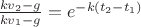 $\frac{kv_2-g}{kv_1-g}=e^{-k(t_2-t_1)}$