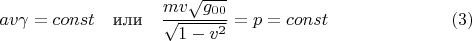 $$
av\gamma=const\quad\mbox{или}\quad \frac{mv\sqrt{g_{00}}}{\sqrt{1-v^2}}=p=const\eqno(3)
$$