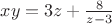 $ xy = 3z + \frac{8}{z-3} $