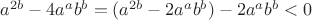 $a^{2b}-4a^ab^b=(a^{2b}-2a^ab^b)-2a^ab^b<0$