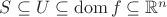 $S \subseteq U \subseteq \operatorname{dom} f\subseteq \mathbb{R}^n$
