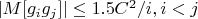 $|M[g_ig_j]| \leq 1.5C^2/i,i <j$