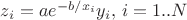$z_i=ae^{-b/x_i}y_i,$  $i=1..N$