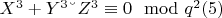 $X^3 + Y^3 &ndash; Z^3\equiv0\mod q^2\engo (5) $