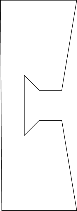 $$\begin{tikzpicture}\draw [black, thick](1.5,1) -- (0.5,2) -- (0.5,-2) -- (1.5,-1) -- (3,-1) -- (4,-7) -- (-1,-7) -- (-1.09,7) -- (4,7) -- (3,1) -- (1.5,1);\end{tikzpicture}$$