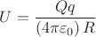 $U=\dfrac{Qq}{(4\pi\varepsilon_0)\,R}$