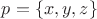 $p=\{x,y,z\}$