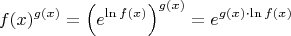 $$f(x)^{g(x)}= \Big(e^{\ln f(x)}\Big)^{g(x)}=e^{g(x)\cdot \ln f(x)}$$