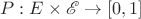 $$
P:E\times\mathscr E\to [0,1]
$$