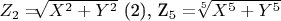 $Z_2 =$\sqrt[]{X^2+Y^2}$   (2),   Z_5 =$\sqrt[5]{X^5+Y^5}$ $