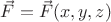 $\vec F = \vec F (x,y,z)$