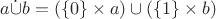 $a\dot\cup b=(\{0\}\times a)\cup(\{1\}\times b)$