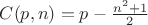 $C(p, n) = p - \frac{n^2+1}{2}$