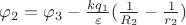 $\varphi_2=\varphi_3-\frac{kq_1}{\varepsilon}(\frac{1}{R_2}-\frac{1}{r_2})$