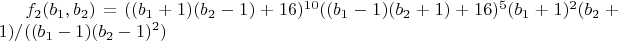 $f_2(b_1, b_2)=((b_1+1) (b_2-1)+16)^{10} ((b_1-1) (b_2+1)+16)^5 (b_1+1)^2 (b_2+1)/((b_1-1) (b_2-1)^2)$