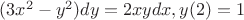 $(3x^2-y^2)dy=2xydx, y(2)=1$