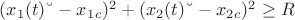 $(x_1(t)&ndash;-x_1_c)^2 + (x_2(t)&ndash;-x_2_c)^2 \ge R