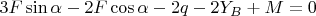$3F\sin\alpha-2F\cos\alpha-2q-2Y_B+M=0$