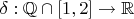$\delta:\mathbb{Q}\cap[1,2]\to\mathbb{R}$