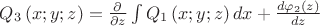 ${{Q}_{3}}\left( x;y;z \right)=\frac{\partial }{\partial z}\int{{{Q}_{1}}\left( x;y;z \right)dx}+\frac{d{{\varphi }_{2}}\left( z \right)}{dz}$
