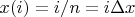 $x(i)=i/n= i\Delta x$