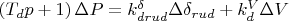 \left(T_dp+1\right)\Delta P = k_{drud}^\delta\Delta\delta_{rud}+k_d^V\Delta V