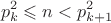 \[
p_k^2  \leqslant n < p_{k + 1}^2 
\]