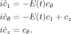 $$\begin{align}
	i\dot c_1&=- E(t)c_\theta \label{с1}\\
	i\dot c_\theta&= - E(t)c_1 + c_z\\
	i\dot c_z&= c_\theta.
\end{align}$$