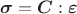 $$\boldsymbol{\sigma} = \boldsymbol{C}:\boldsymbol{\varepsilon}$$