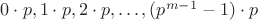 $0\cdot p, 1\cdot p, 2\cdot p,\dots, (p^{m-1}-1)\cdot p$