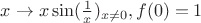 $x \to x \sin(\frac 1x)_{x \ne 0}, f(0) = 1$