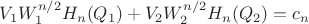 $V_1 W_1^{n/2} H_n(Q_1)+V_2 W_2^{n/2} H_n(Q_2)=c_n$