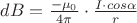 $ dB= \frac{-\mu_{0}}{4\pi}\cdot \frac {I\cdot cos\alpha}{r} $