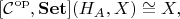 $$[\mathcal{C}^\mathrm{op}, \mathbf{Set}](H_A, X) \cong X,$$