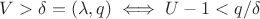 $V>\delta=(\lambda,q)\iff U-1<q/\delta$