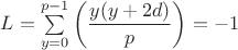 $L=\sum \limits_{y=0}^{p-1}\left(\dfrac{y(y+2d)}{p}\right)=-1$