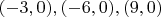 $(-3,0), (-6,0), (9,0)$