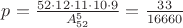 $p=\frac{52\cdot 12\cdot 11\cdot 10\cdot 9}{A_{52}^5}=\frac{33}{16660}$