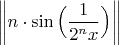 $\left\|n\cdot \sin\Big(\dfrac{1}{2^nx}\Big)\right\|$