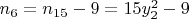 $n_6 = n_{15} - 9 = 15y_2^2 - 9$