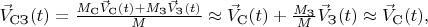 $\vec{V}_{\text{СЗ}}(t)=\frac{M_{\text{С}}\vec{V}_{\text{С}}(t)+M_{\text{З}}\vec{V}_{\text{З}}(t)}{M} \approx  \vec{V}_{\text{С}}(t) + \frac{M_{\text{З}}}{M} \vec{V}_{\text{З}}(t) \approx \vec{V}_{\text{С}}(t),$