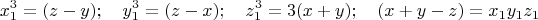 $$ x_1^3=(z-y);\quad y_1^3=(z-x);\quad z_1^3=3(x+y); \quad (x+y-z)=x_1y_1z_1 $$