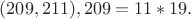 $(209,211), 209=11*19.$