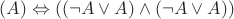 $(A)\Leftrightarrow((\neg A\lor A)\land(\neg A\lor A))$